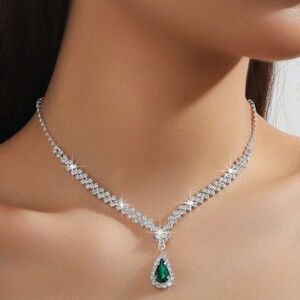 ✨ 3pcs/Set Teardrop Design Bridal Women's Heart Crystal Necklace Set, Sexy 🎁